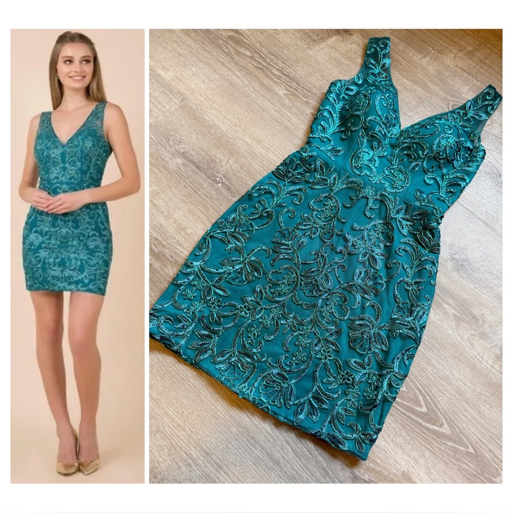 Narianna Elegant Teal Lace Dress- Size S